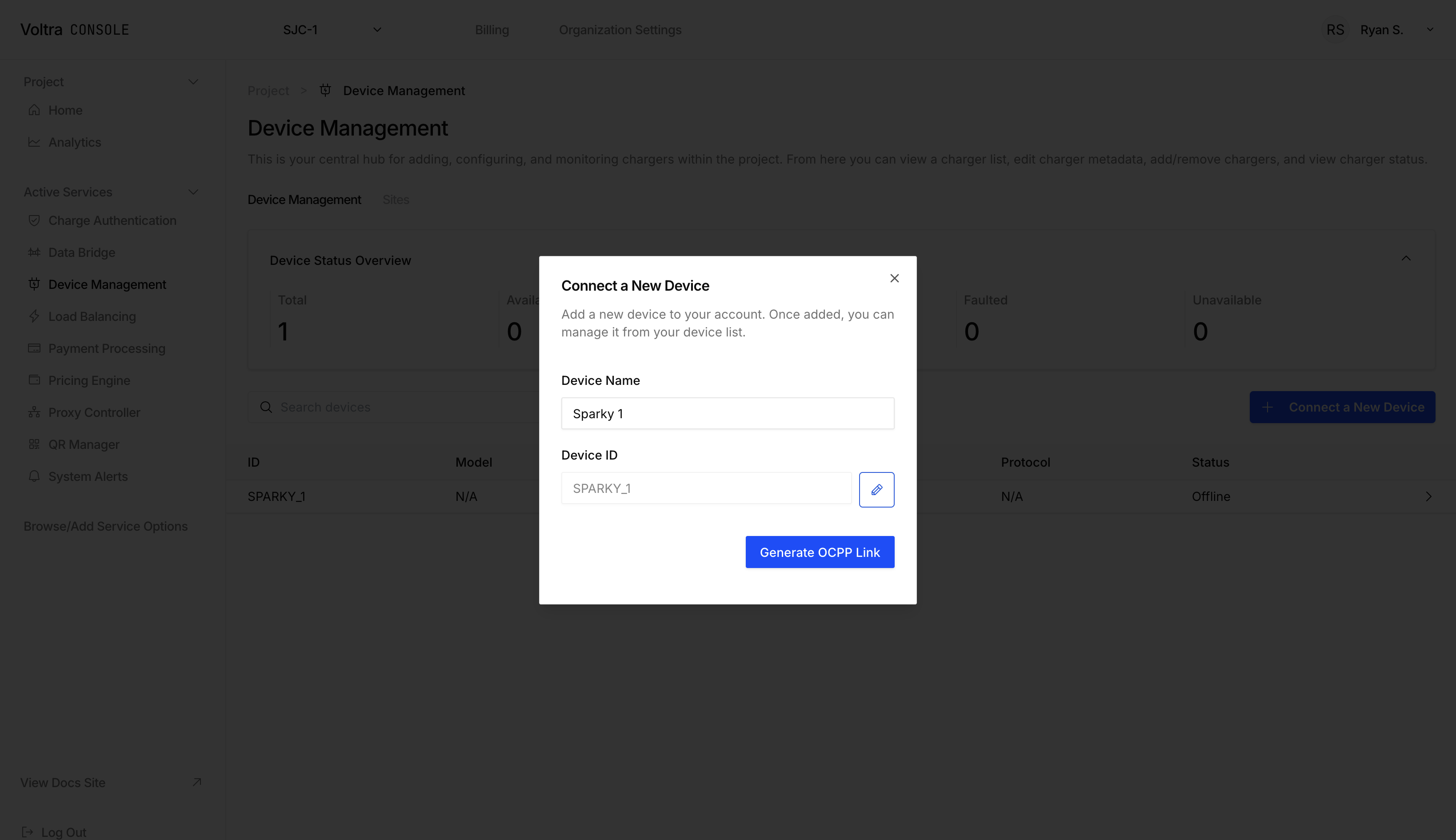 Connect a New Device modal