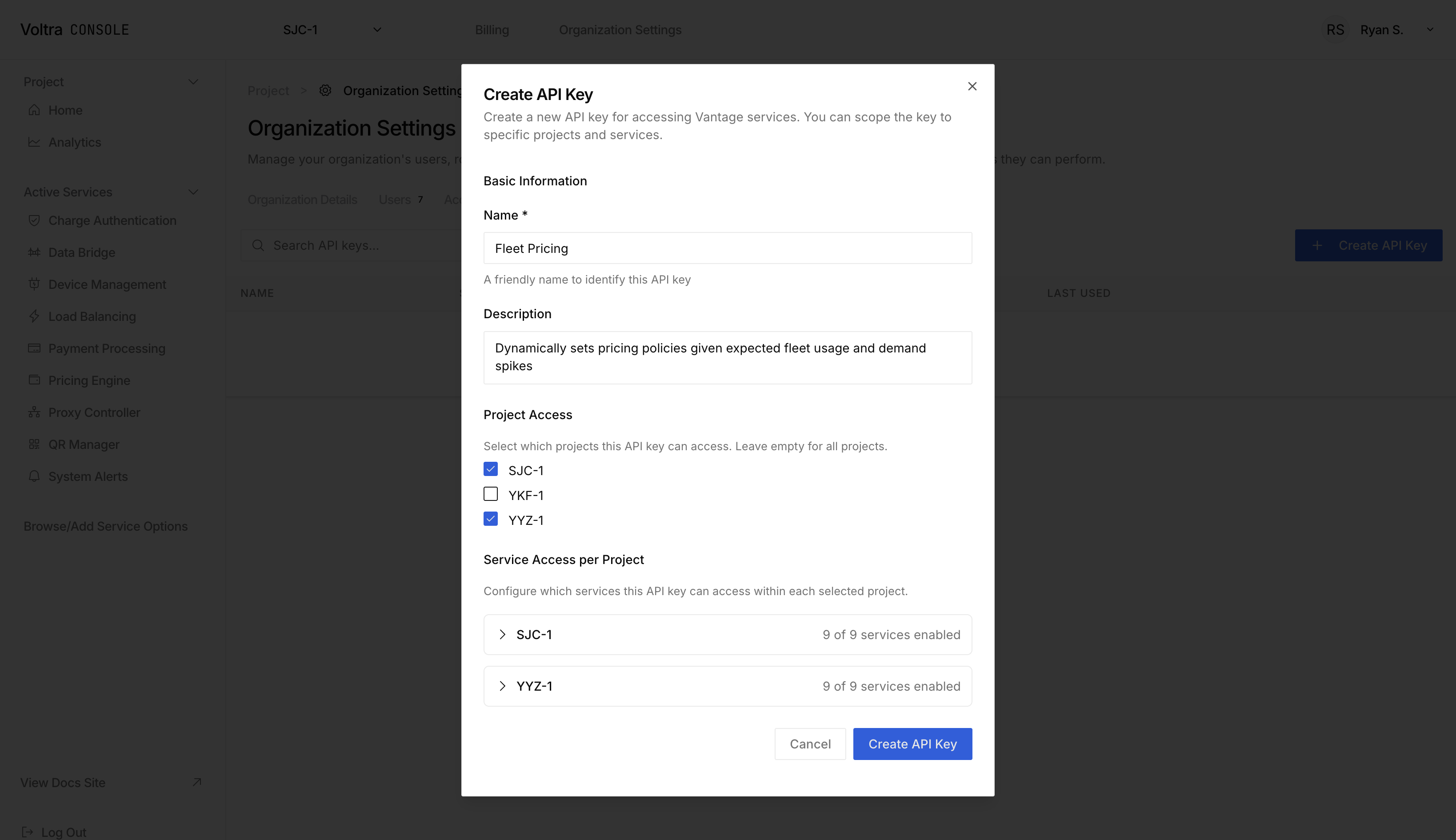 Create API key modal