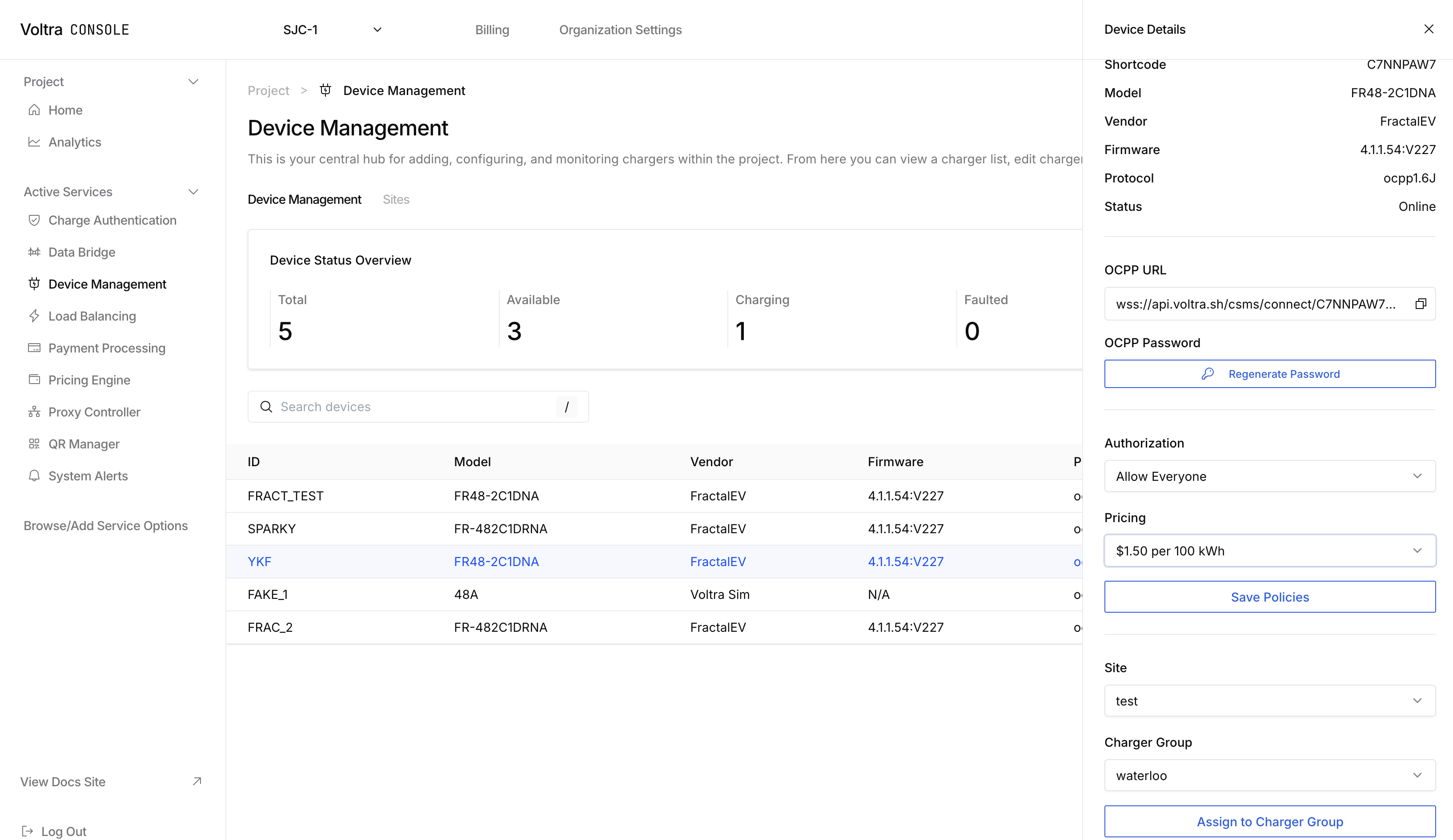 Device details sidebar