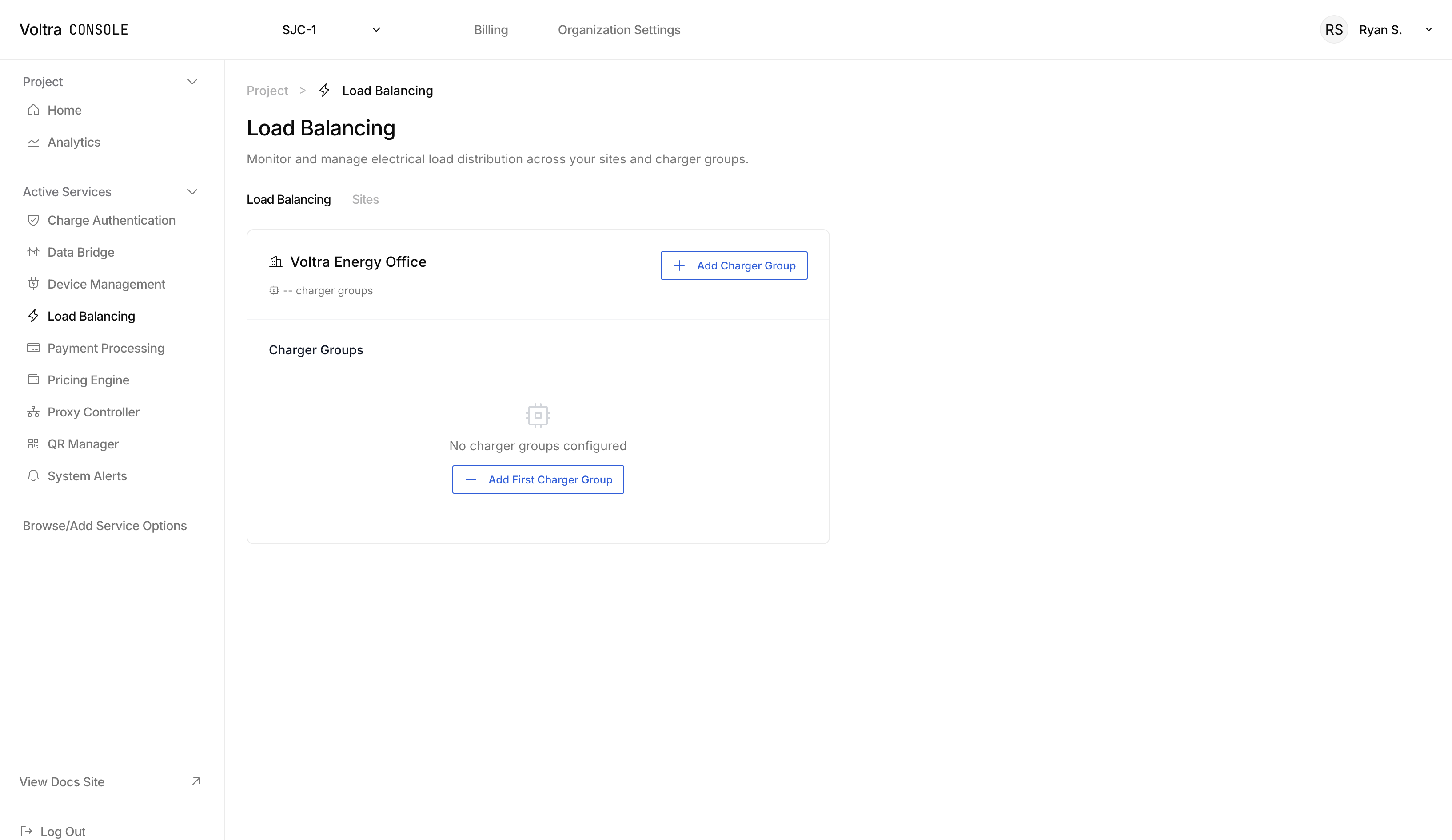 Load Balancing page with outside garate site shown