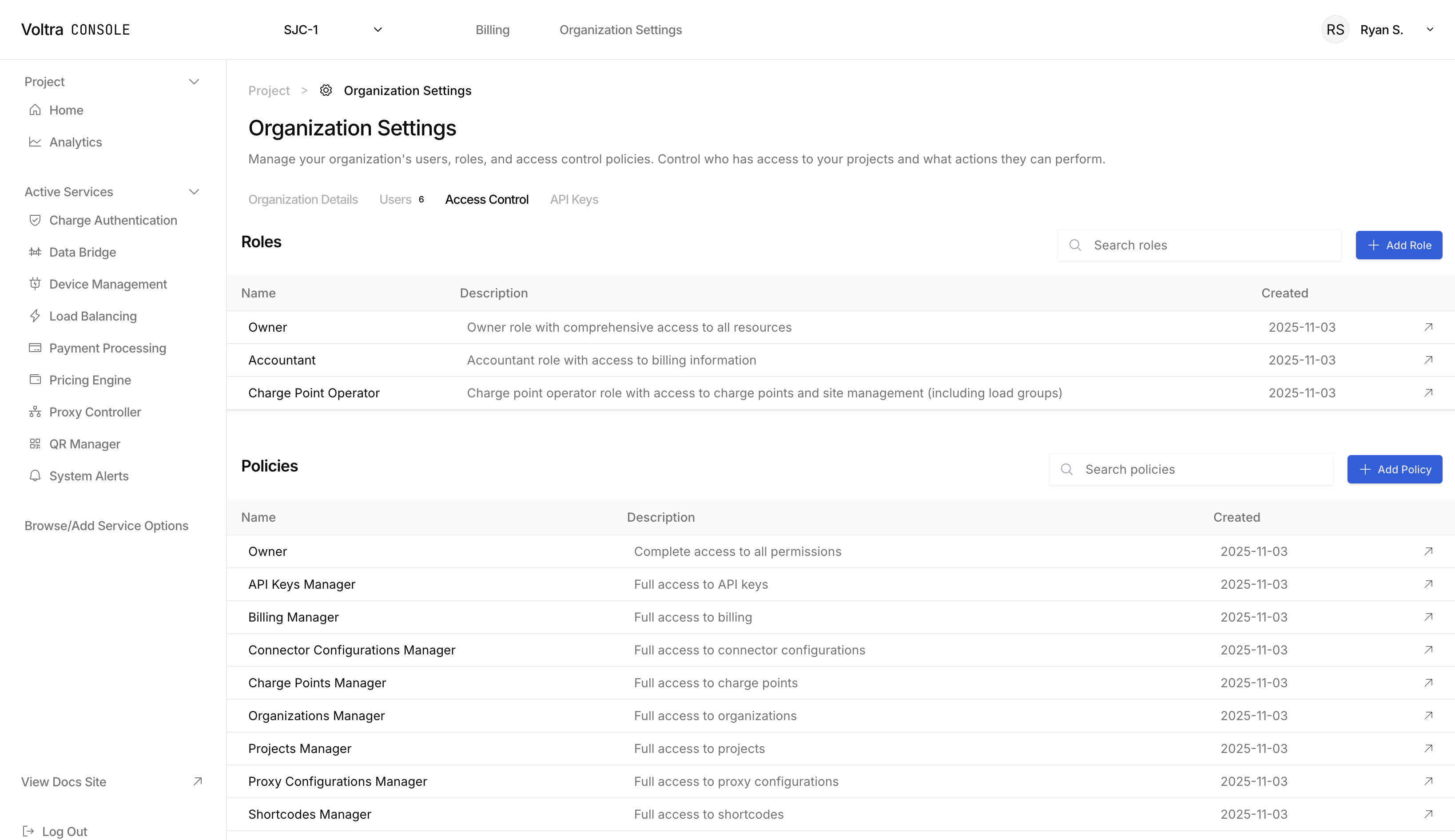 Organization Settings page on the Access Control tab