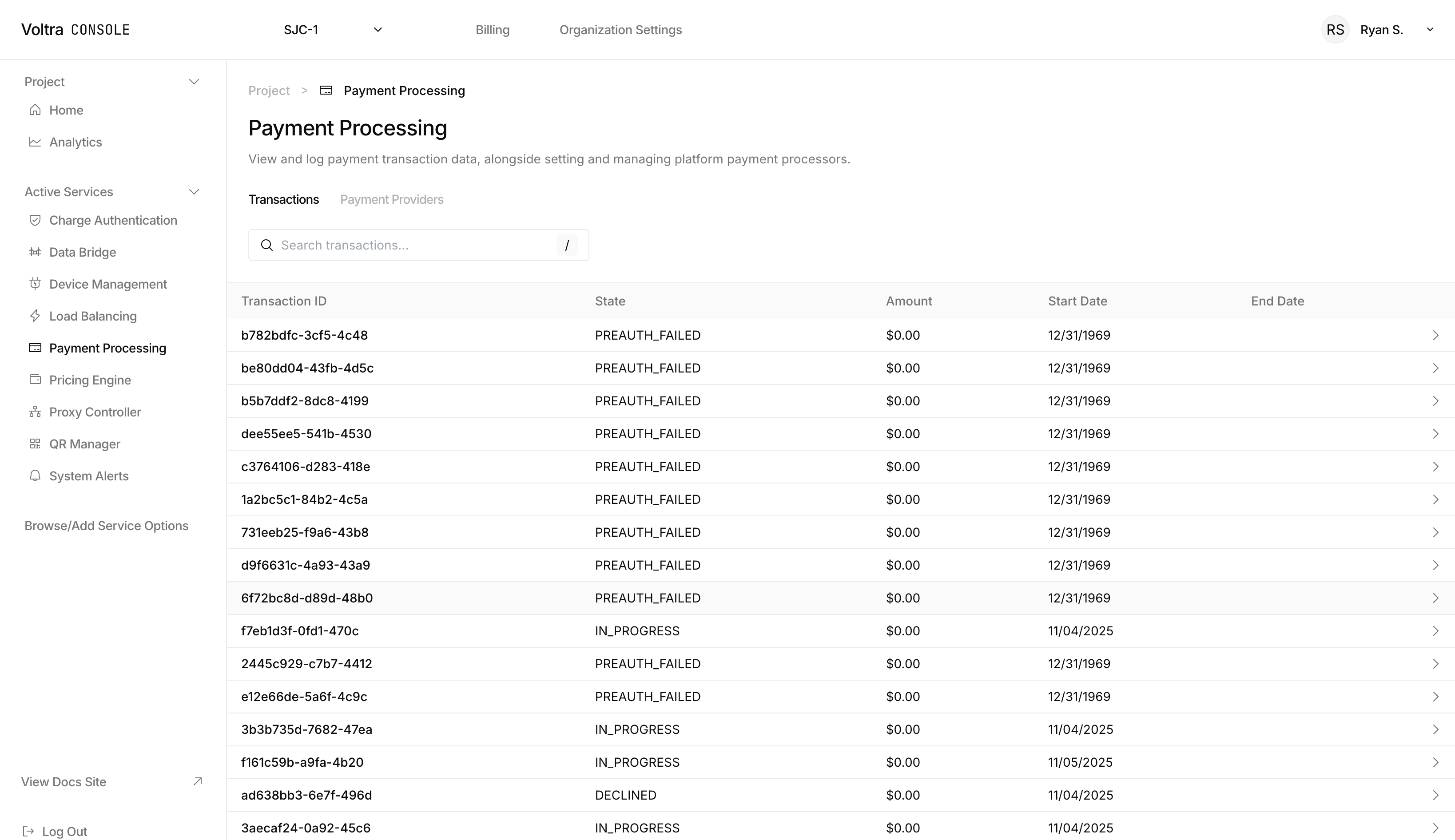 Payment Processing page
