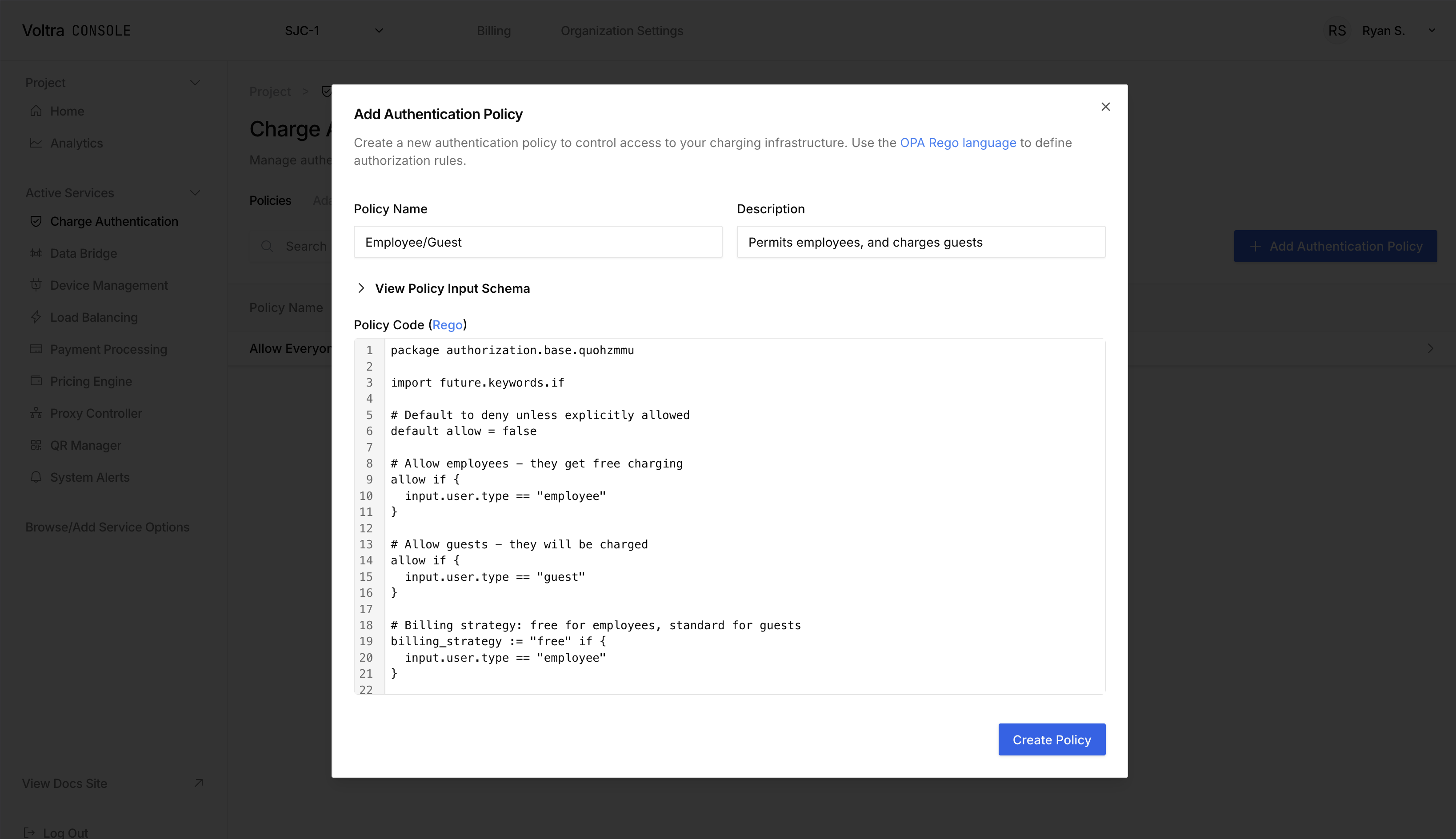 Add Authentcation Policy modal