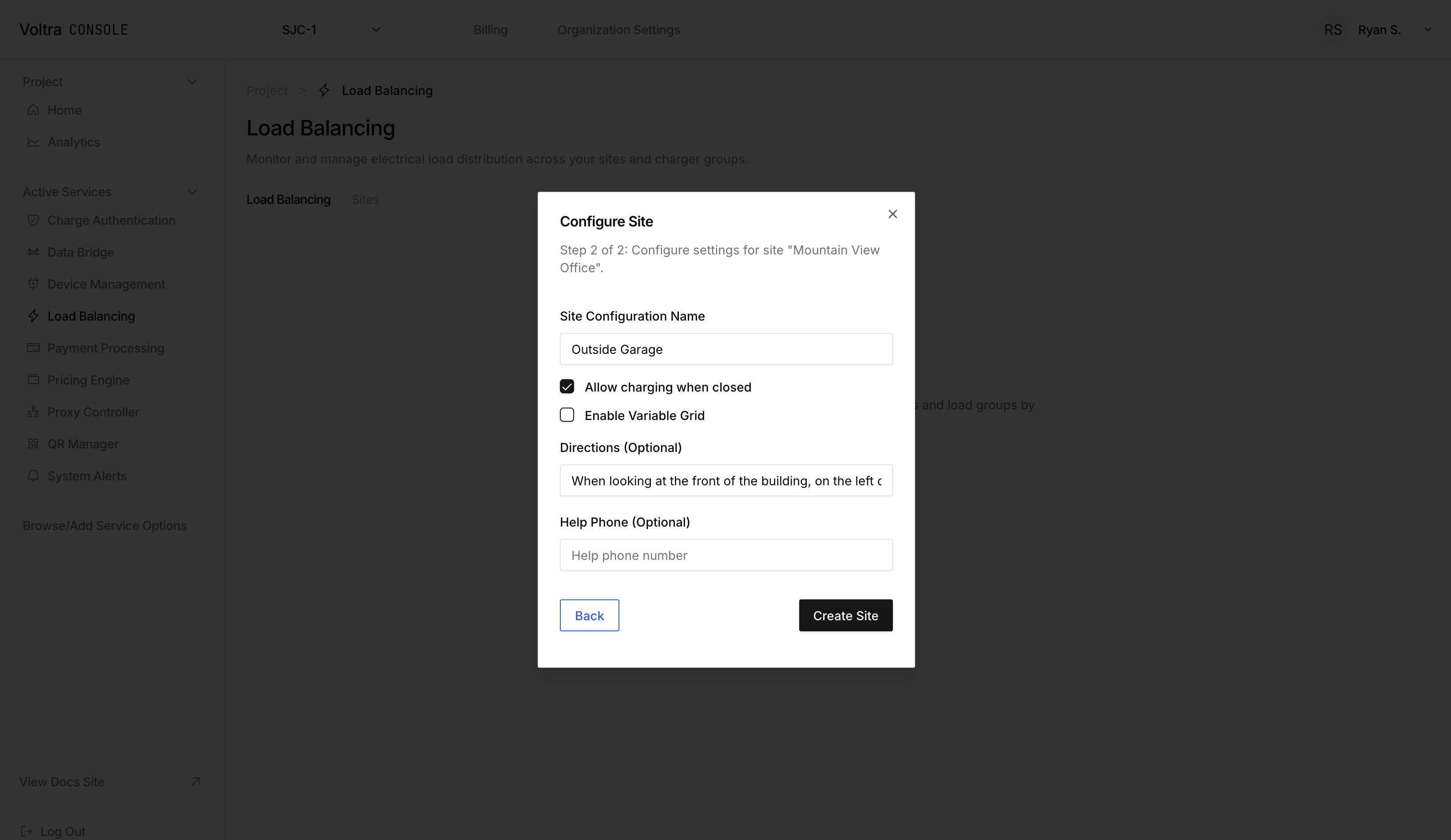 Configure site modal