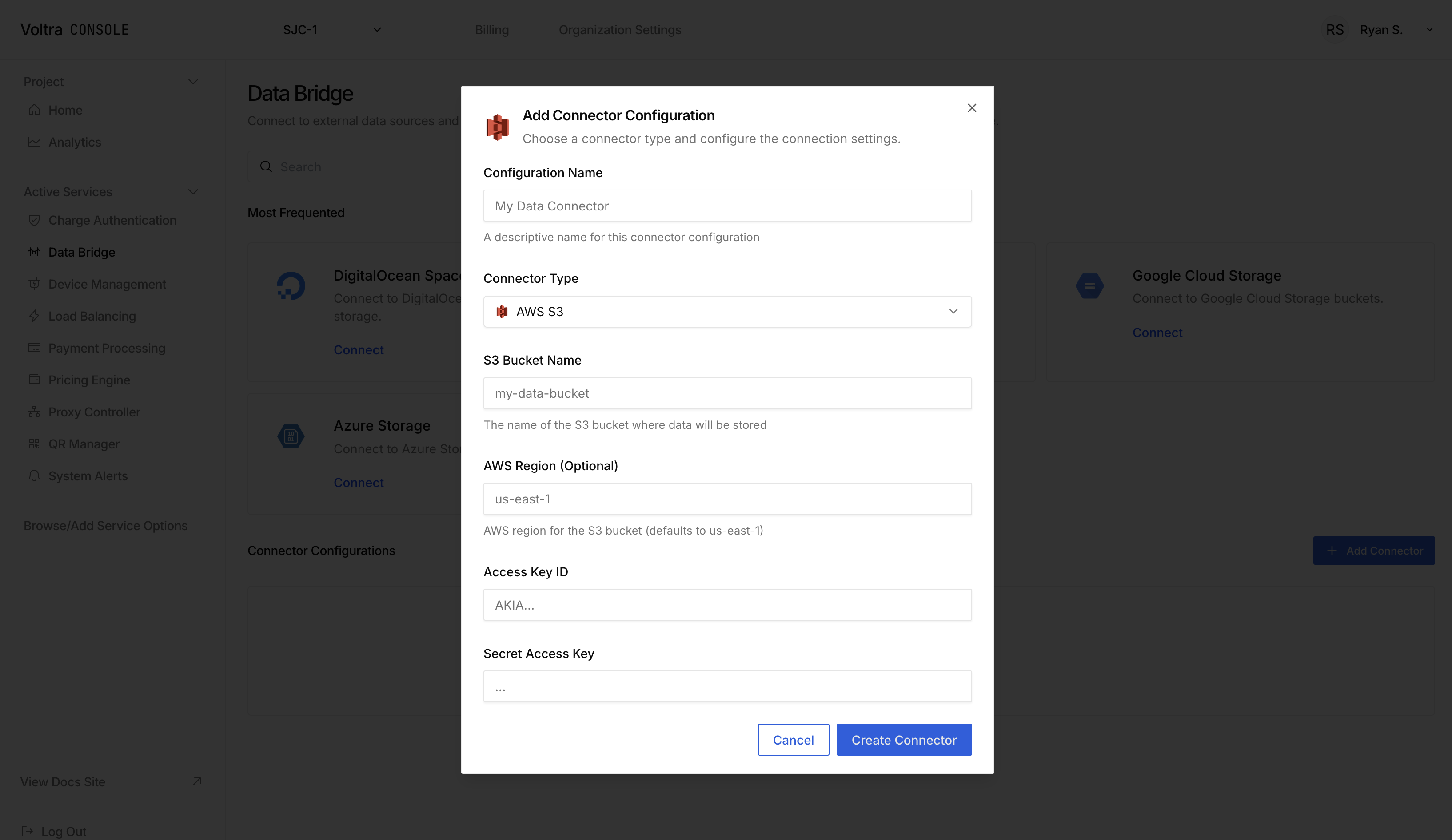 Connector Configuration modal