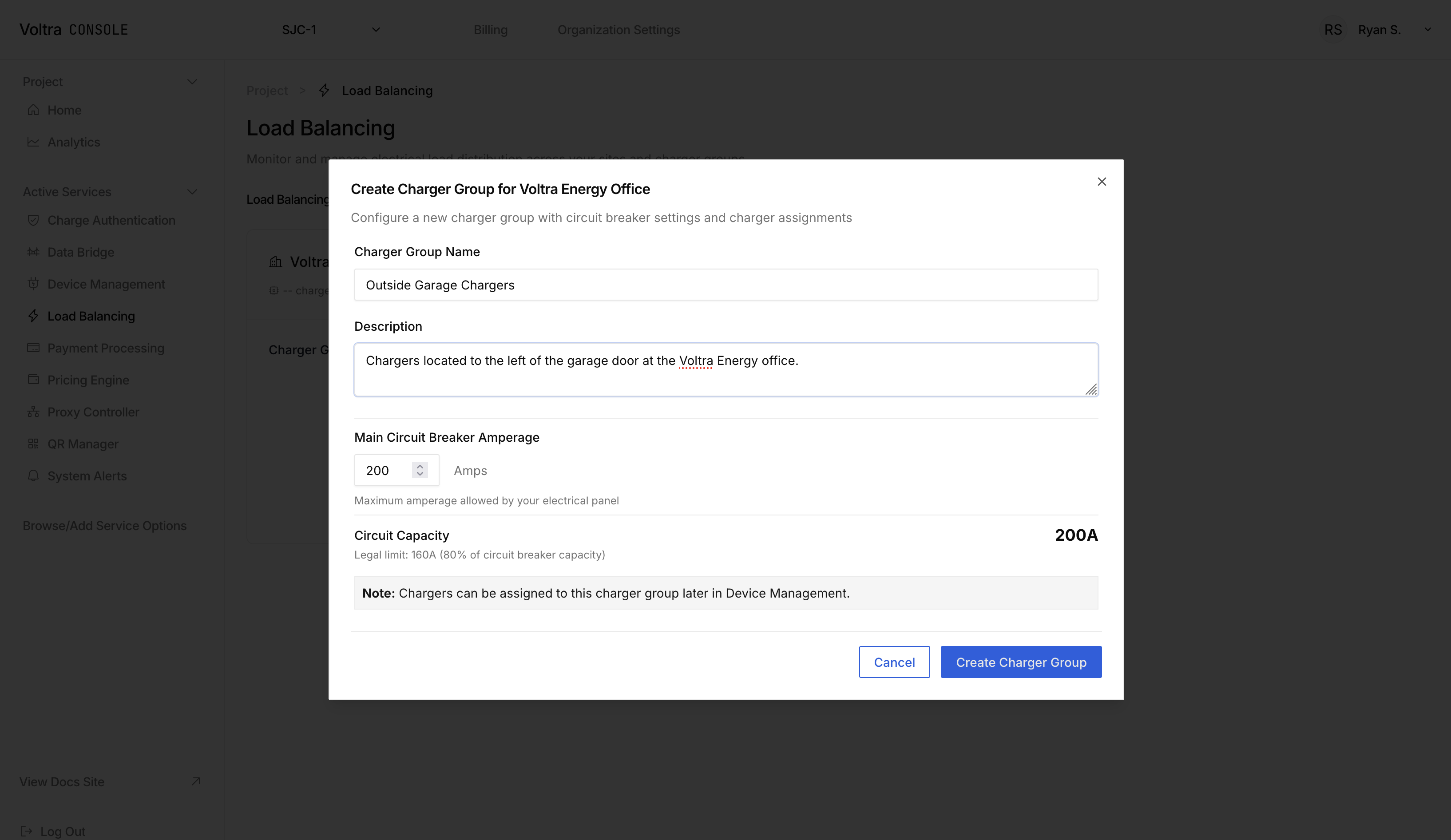 Create charger group modal
