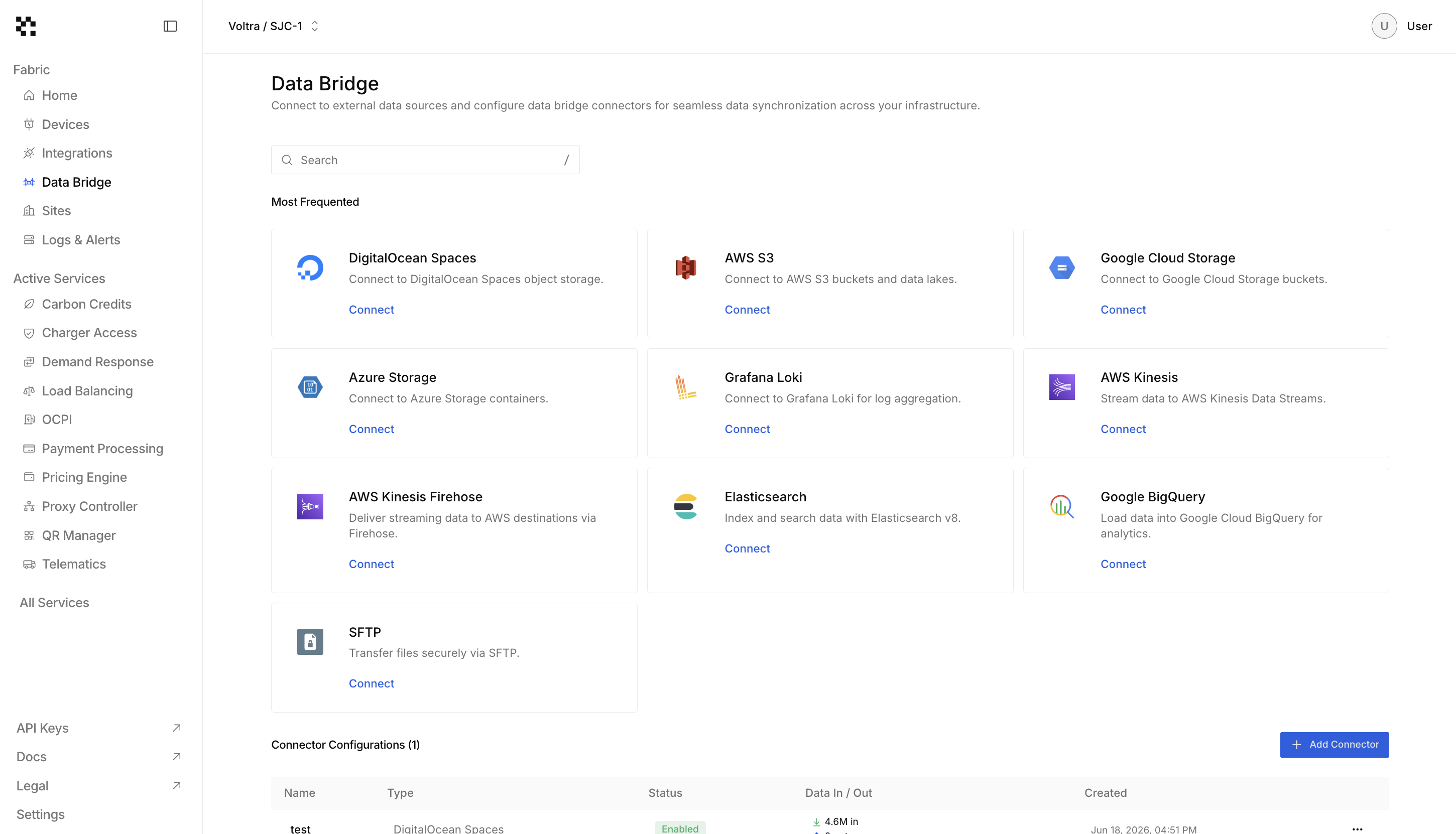 Data Bridge page