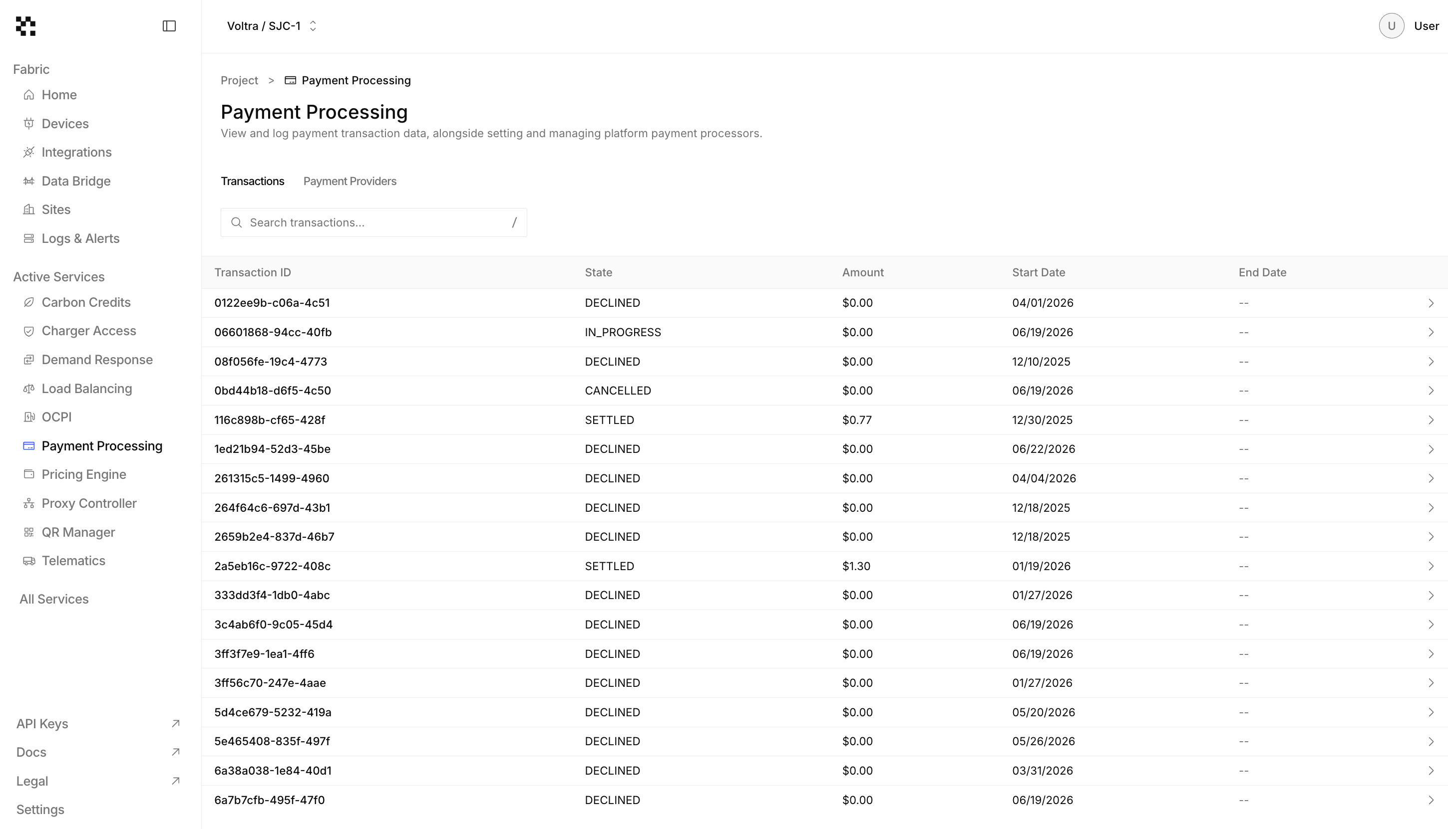 Payment Processing page