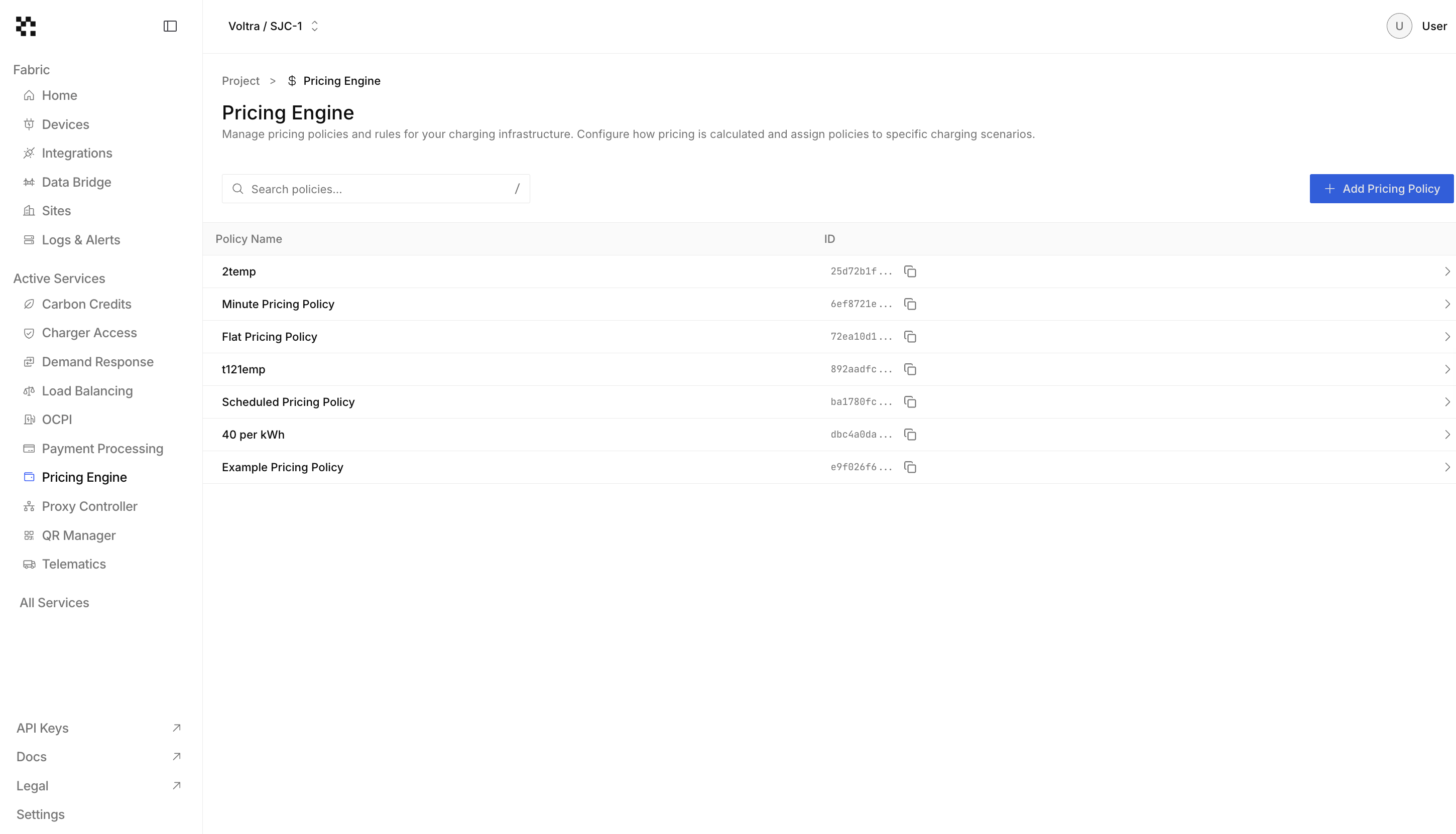 Pricing Engine page